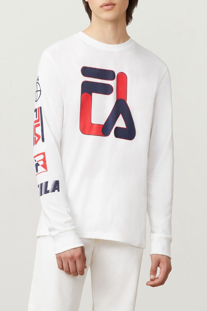 Fila T-Shirt Sandro Long Sleeve Mens White - India GJS-549187